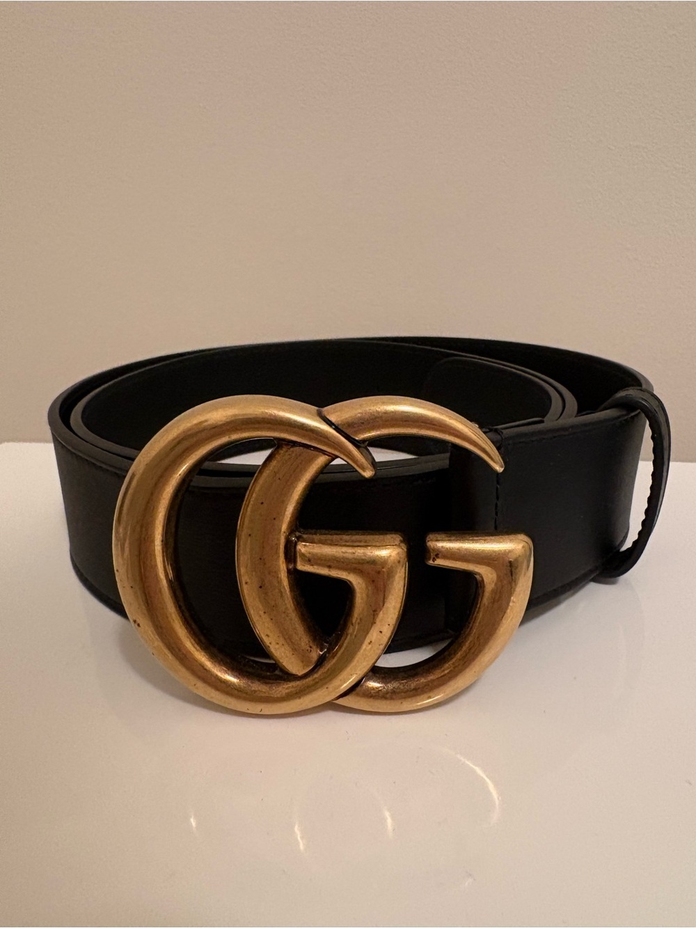 Gucci leather Belt with Double G Buckle - Black/Gold